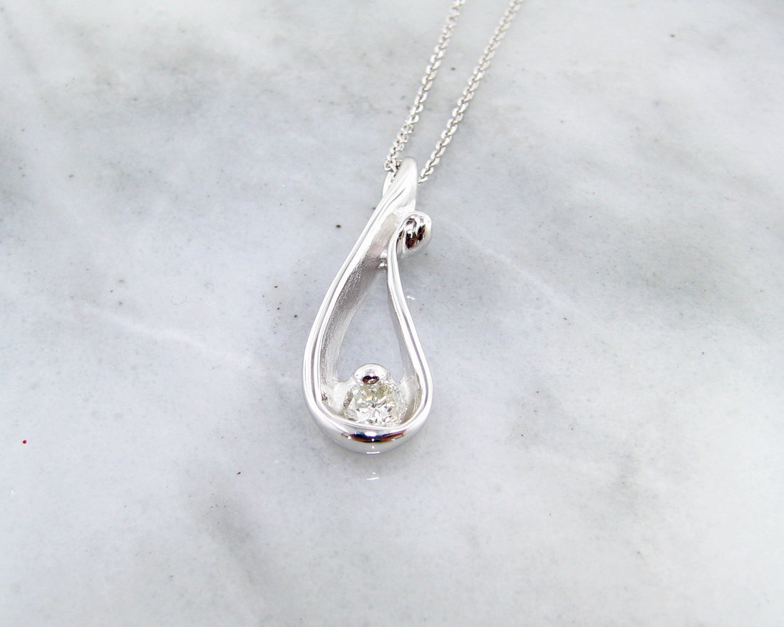 Diamond White Gold Necklace, Raindrop