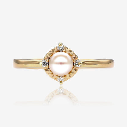 Pearl Brilliance Diamond Halo Ring Yellow Gold