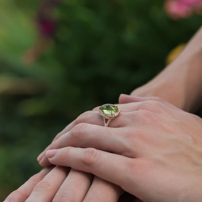 Peridot Glow Diamond Accented Pear Shape Ring