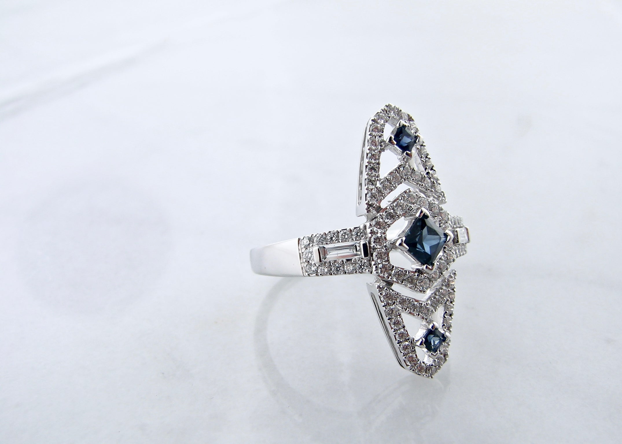 .51ct TDW, 0.45ct Blue Sapphire 14K White Gold Ring