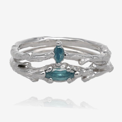 Blue Branches White Gold Wedding Set with Blue Marquise Diamonds