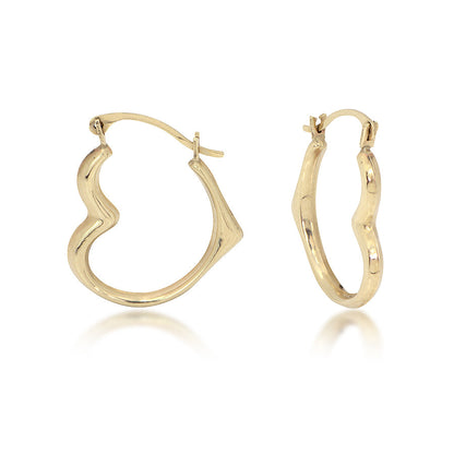 14K Yellow Gold Polished Heart Hoop Earrings