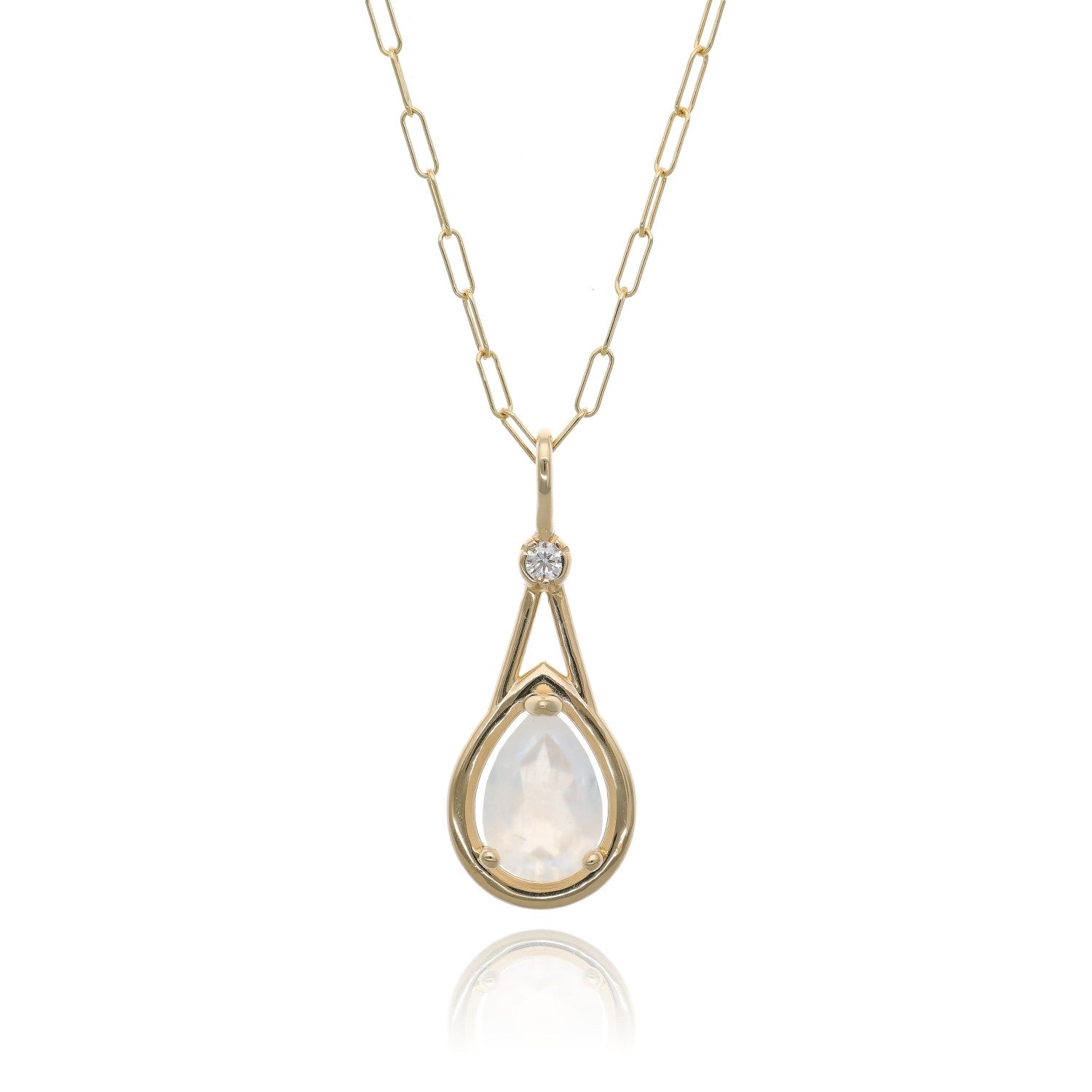 Raindrop Moonstone Pendant in Yellow Gold