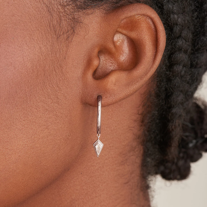 SILVER SPARKLE DROP PENDANT HOOP EARRINGS