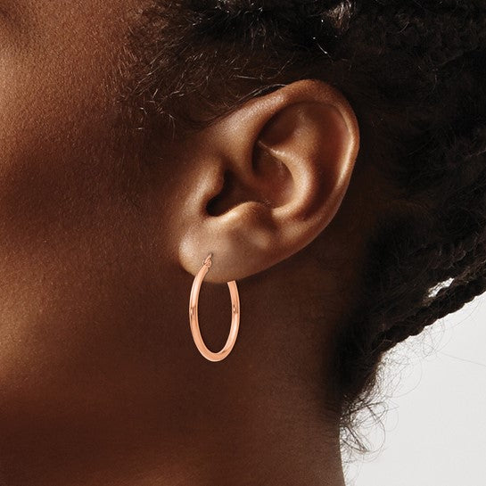 14K Rose Gold 25x2mm Polished Hoop Earrings