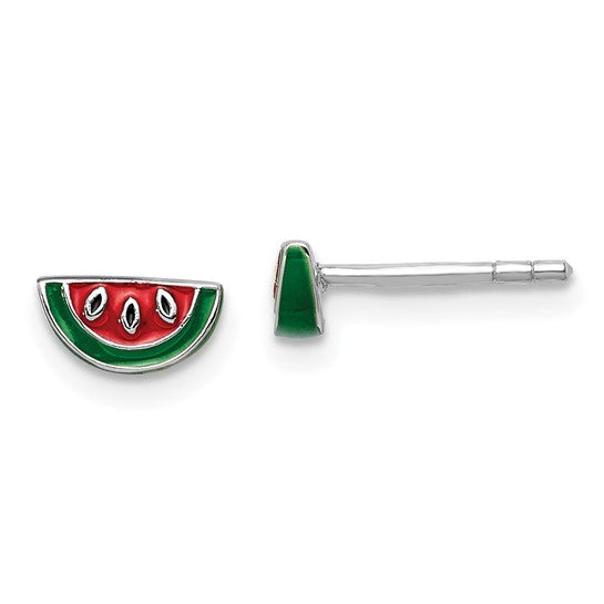 Sweet Watermelon Slices Enamel Sterling Silver Earrings