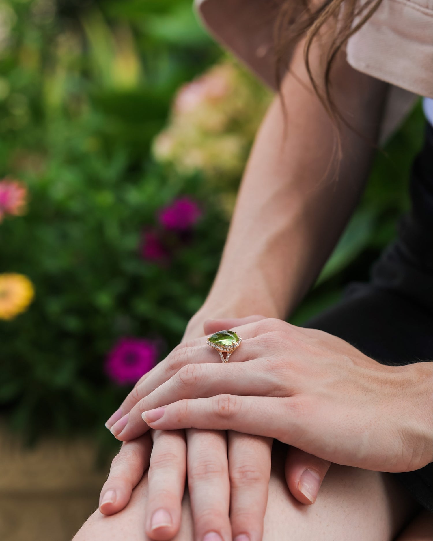 Peridot Glow Diamond Accented Pear Shape Ring