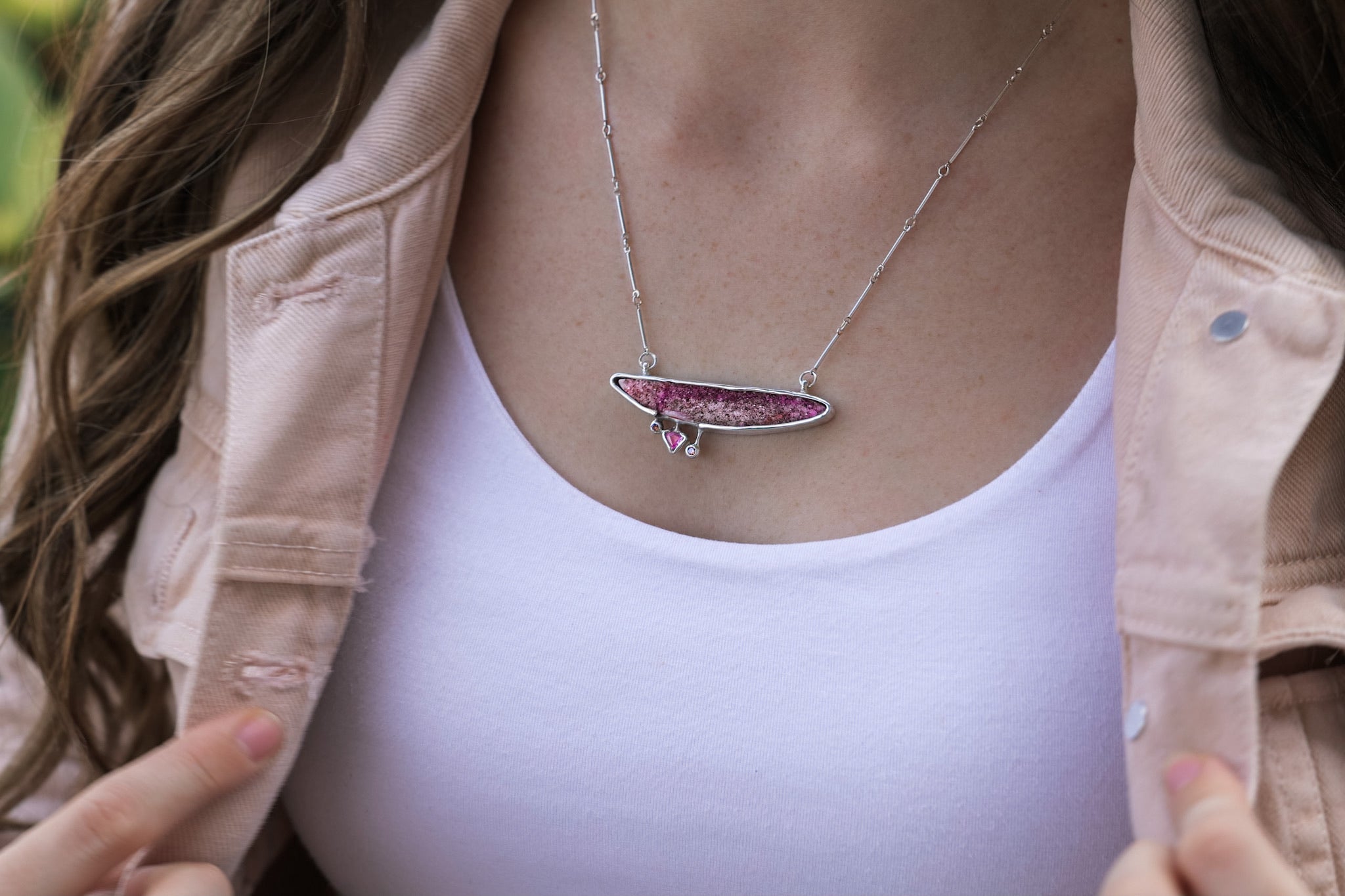 Frosted Dawn Pink Drusy Necklace