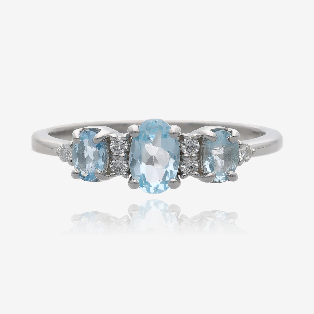 Cherished Blue Aquamarine and Diamond Silver Ring