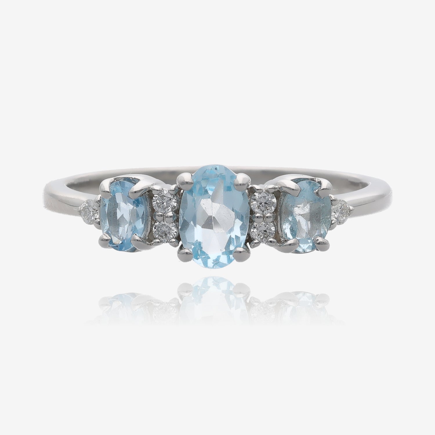 Cherished Blue Aquamarine and Diamond Silver Ring