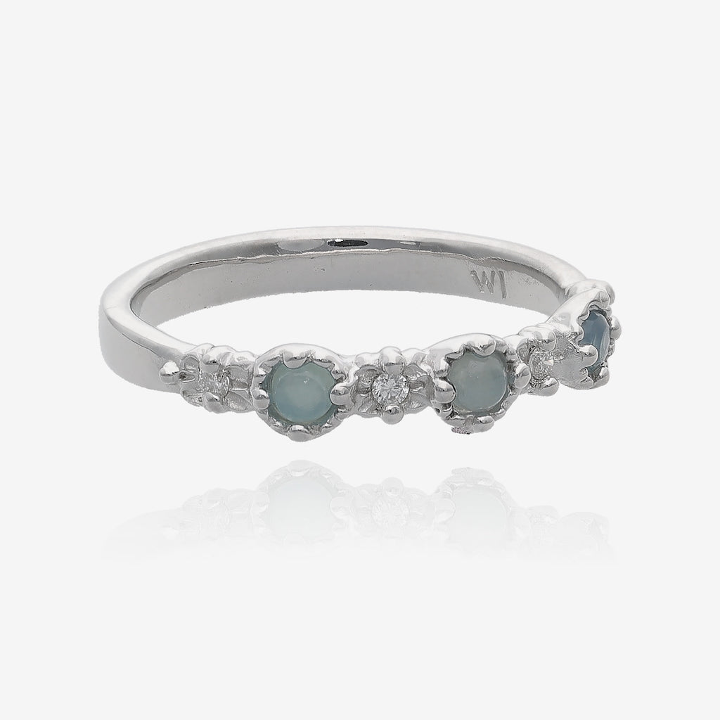 Aquamarine Droplets and Diamond Silver Treasure Band