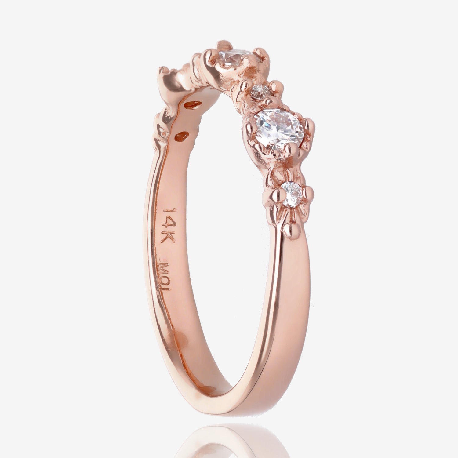 Handmade Treasure Band in Twinkling White Moissanite 14k Rose Gold