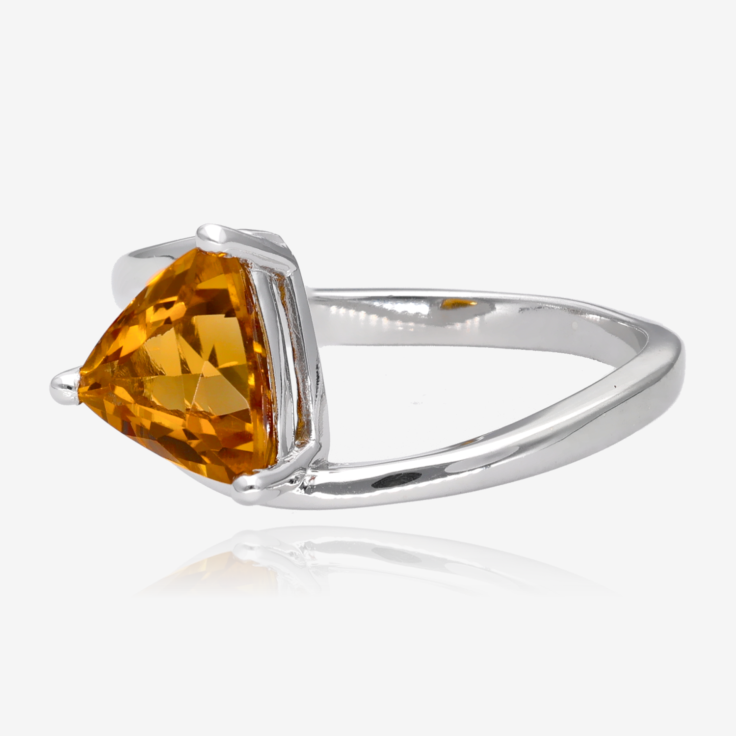 Golden Glowing Citrine Trillion Silver Ring