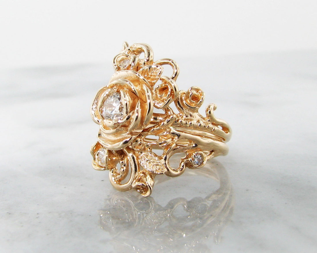 Diamond Yellow Gold Wedding Set, Jane Rose Ring