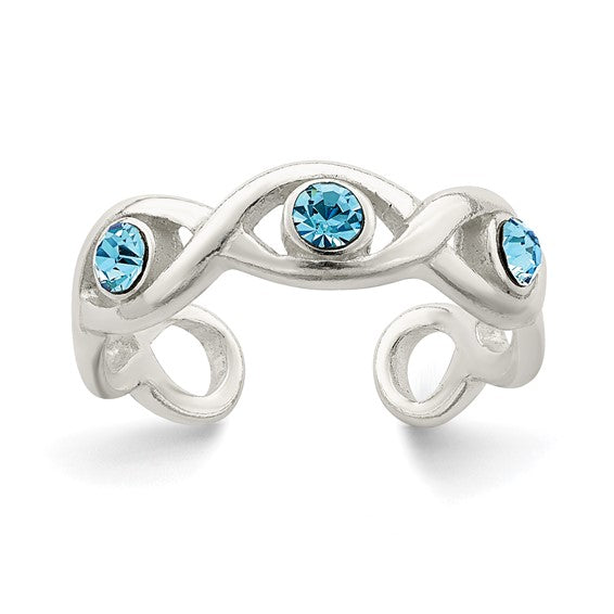 Blue Crystal Drops Silver Toe Ring