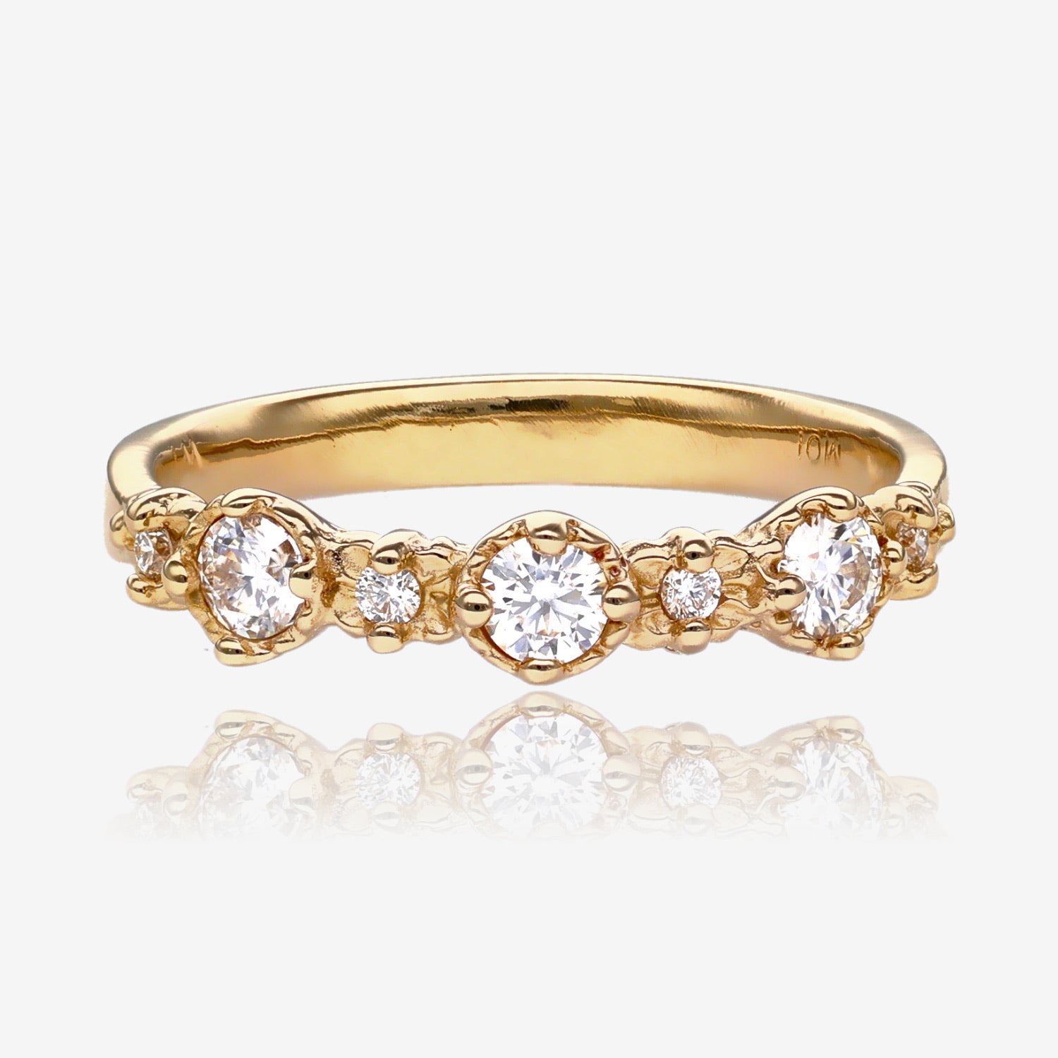 Handmade Treasure Band in Twinkling White Moissanite 14k Yellow Gold