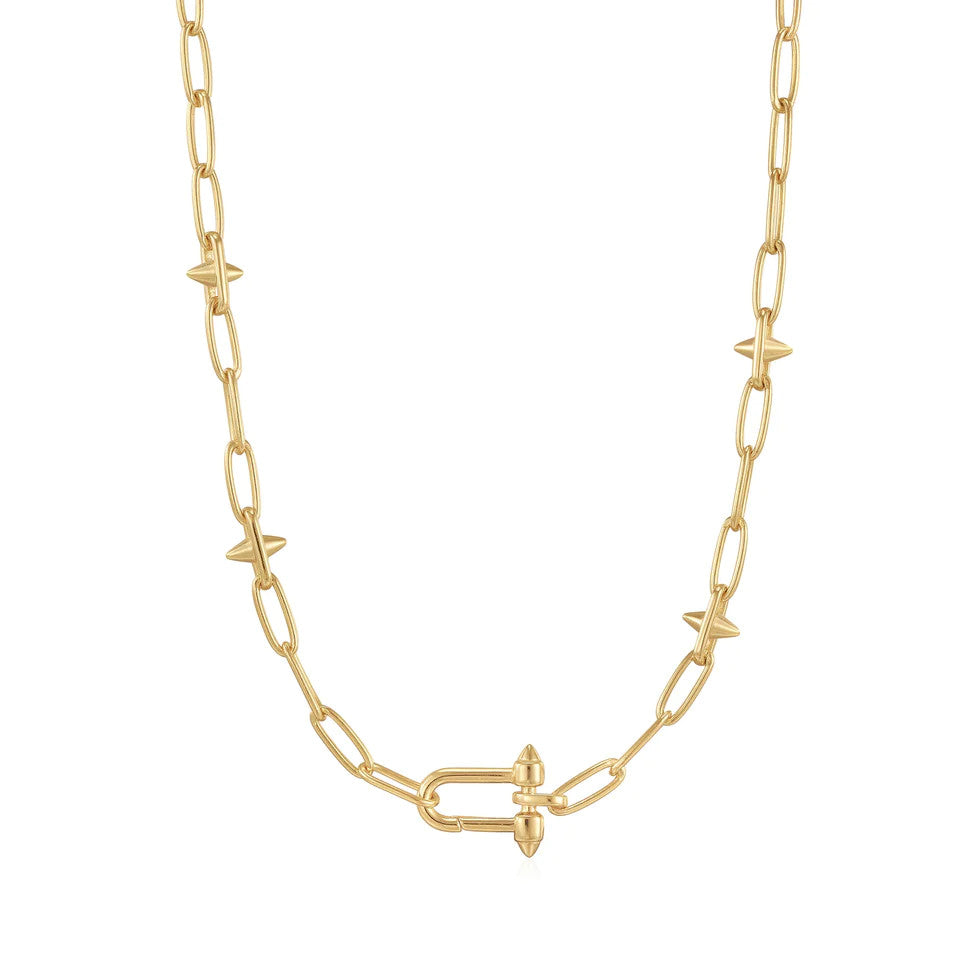 Gold Studded Link Charm Necklace