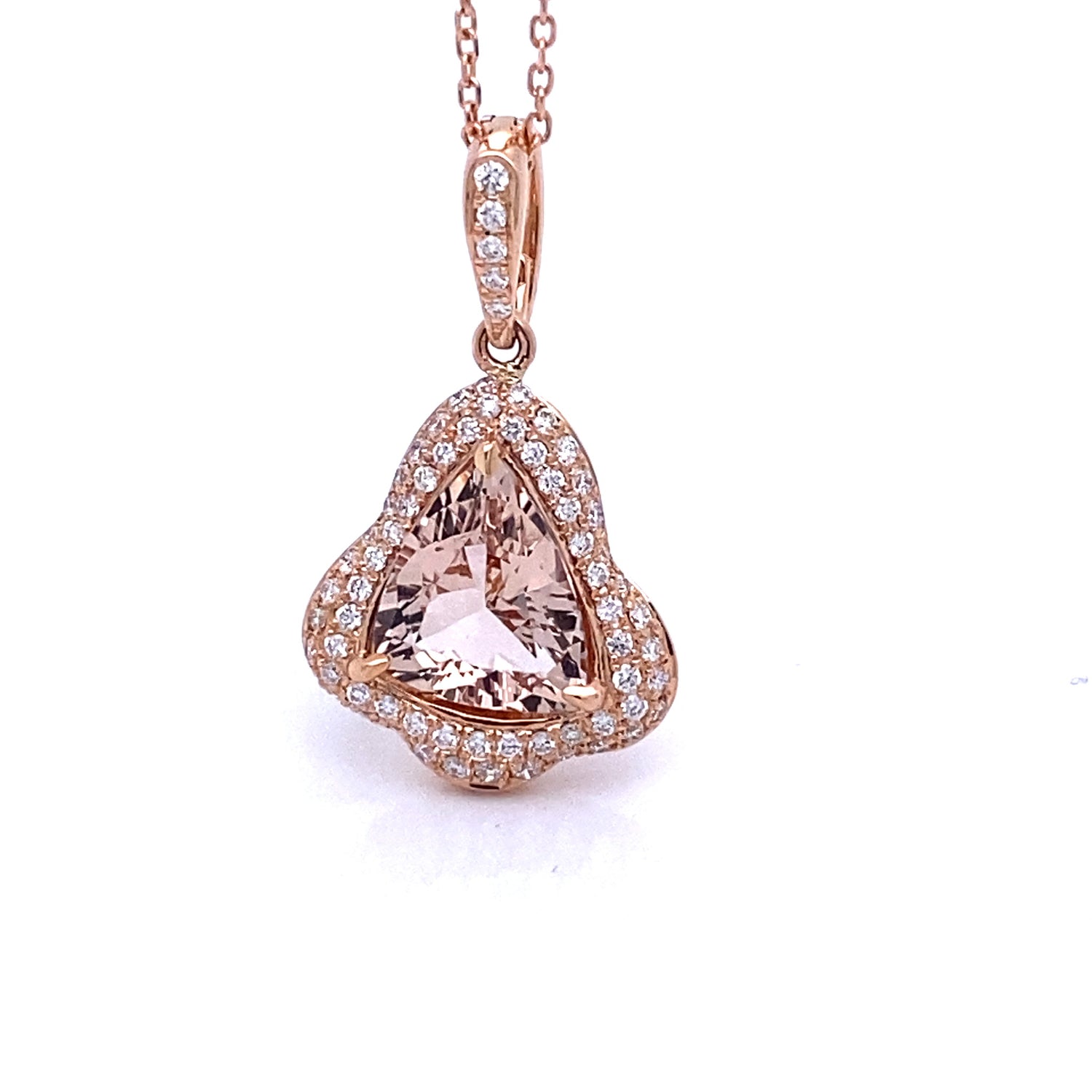 Blushing Morganite Rose Gold Diamond Trillion Pendant