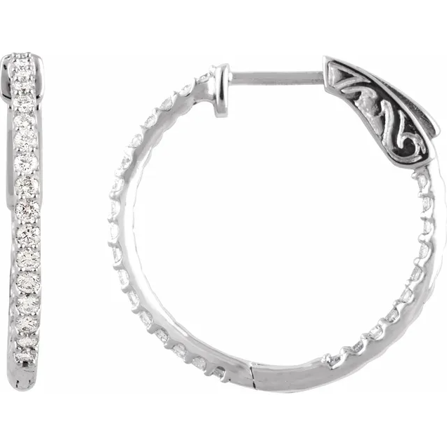 14k White Gold Inside Outside Diamond Hoops  3/4ct