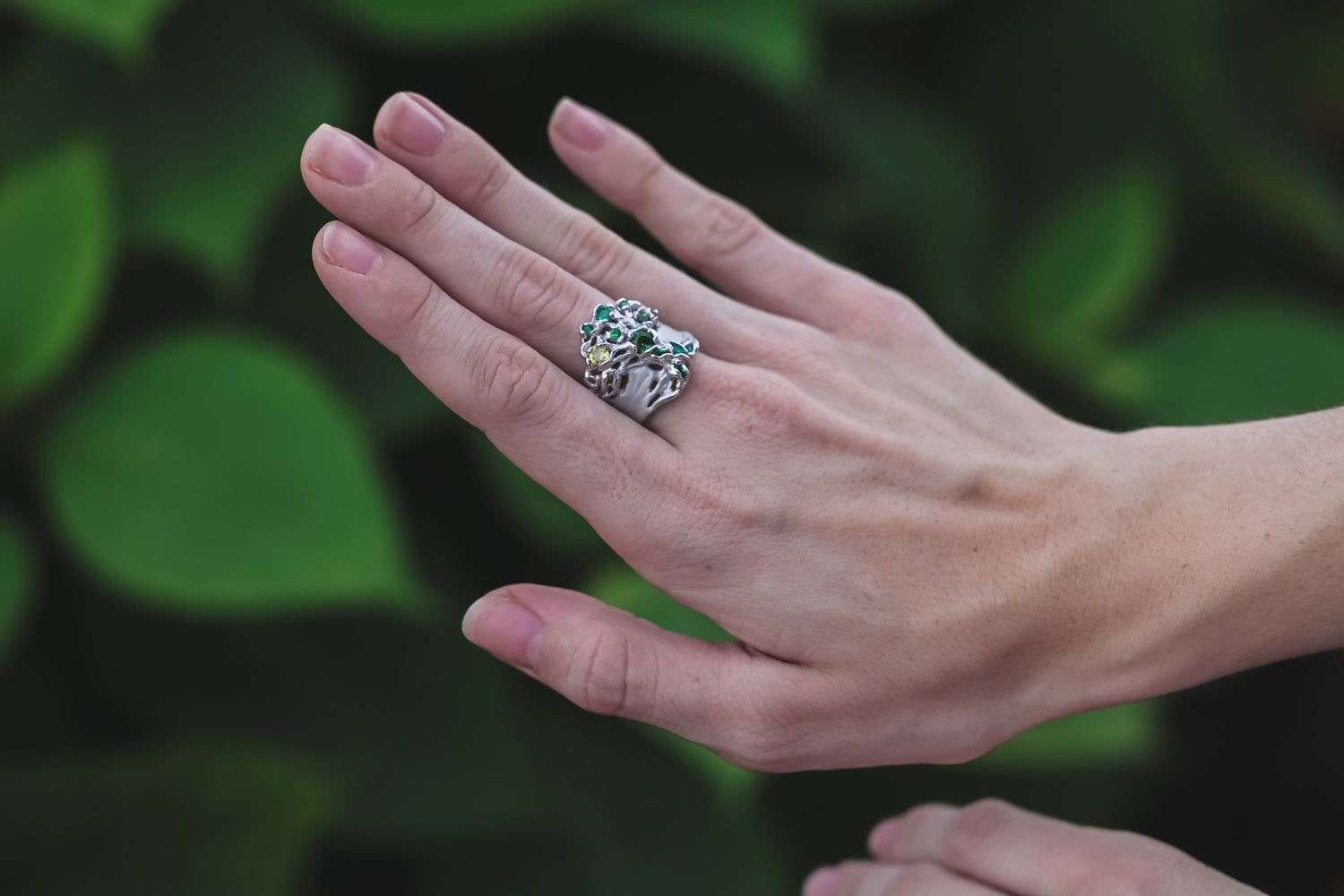 Green Dryad Gemstone Tree Ring Silver