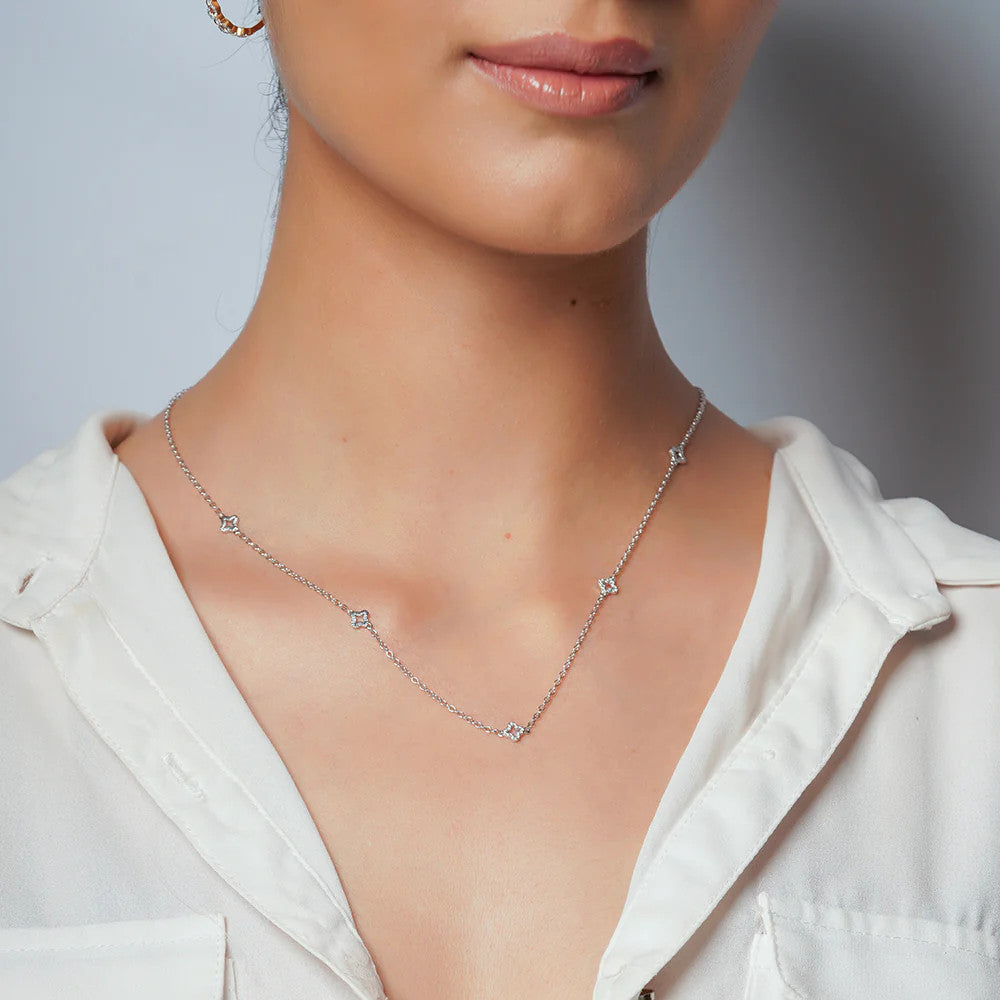 Diamond Station Silver Chain Necklace