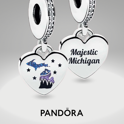 Majestic Michigan Silver Pandora Heart Dangle Charm