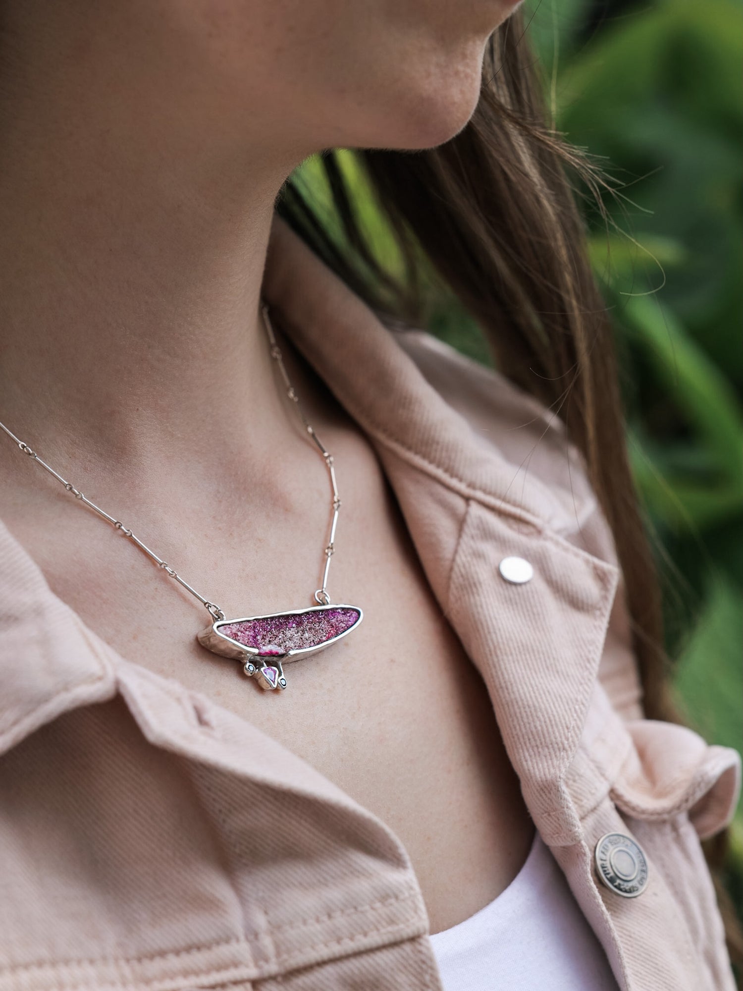 Frosted Dawn Pink Drusy Necklace