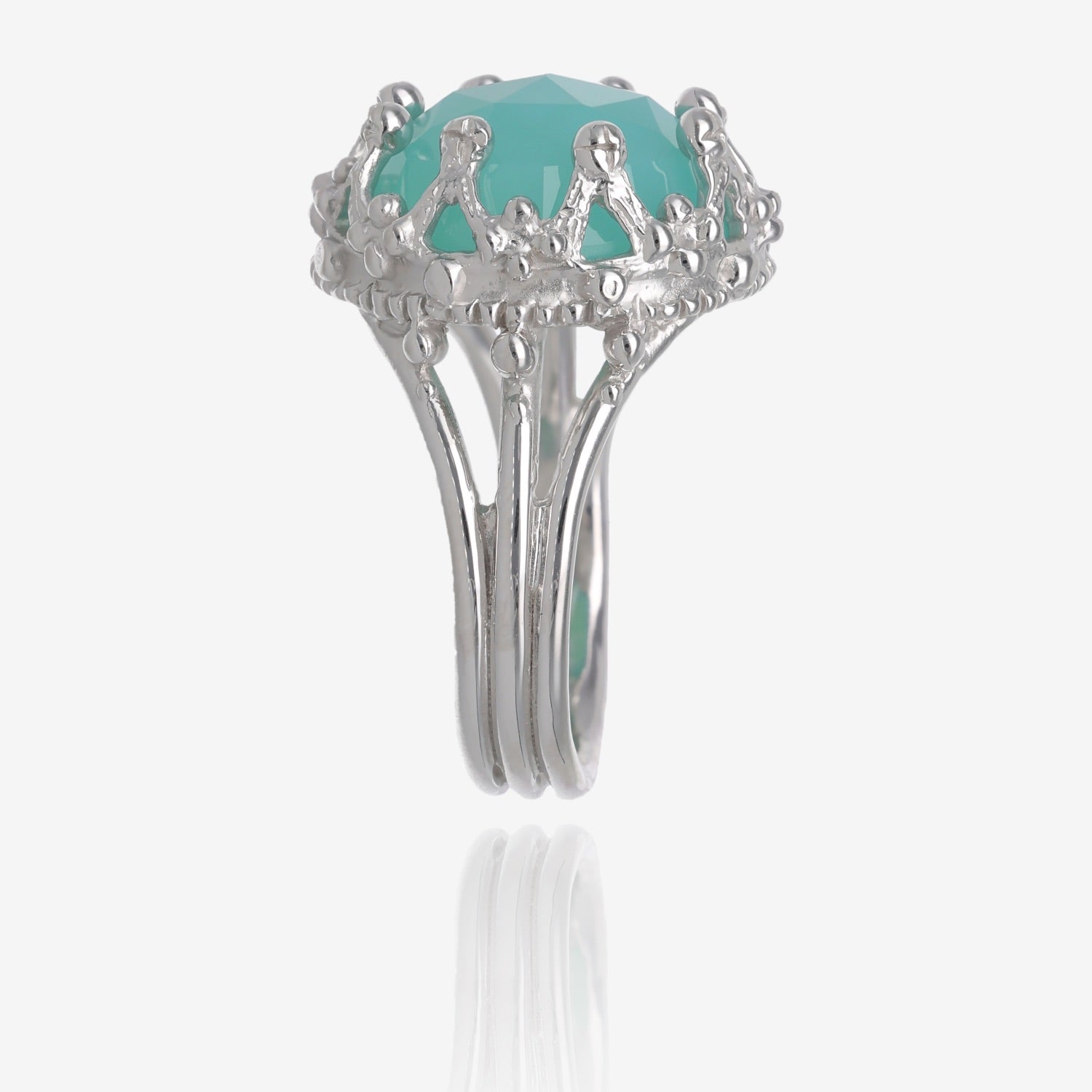 Duchess Relic Ring in Rose Cut Aqua Chalcedony and Sterling