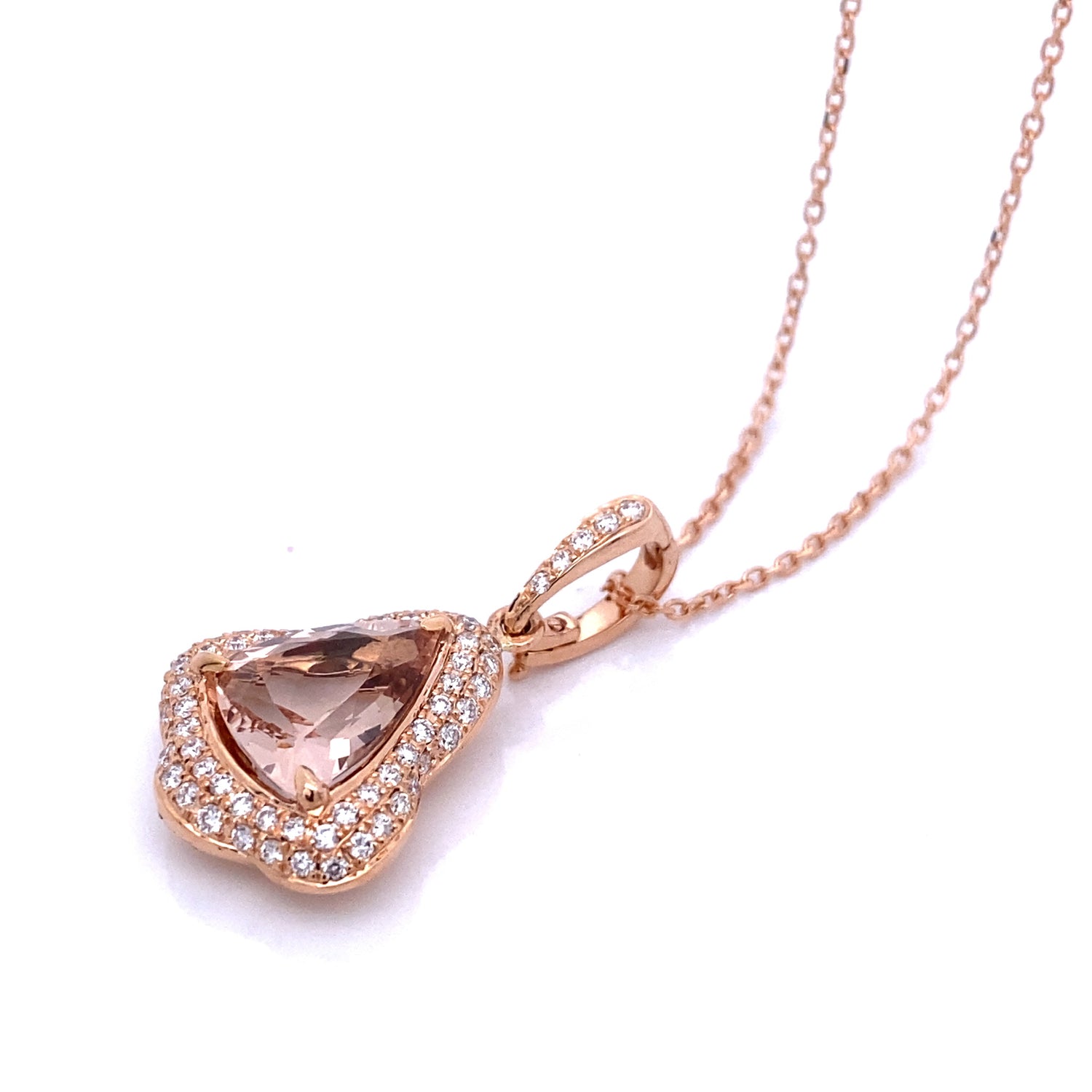 Blushing Morganite Rose Gold Diamond Trillion Pendant