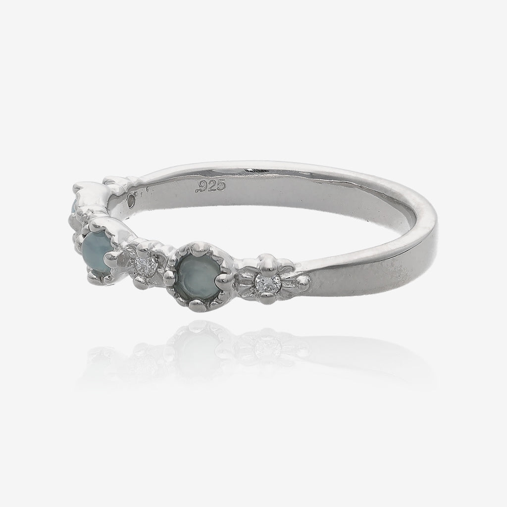 Aquamarine Droplets and Diamond Silver Treasure Band