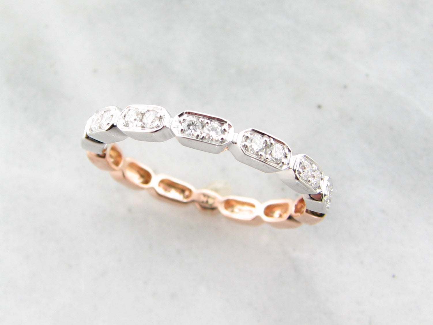 Rose White Gold Two Tone Diamond Stacking Ring, Gondola