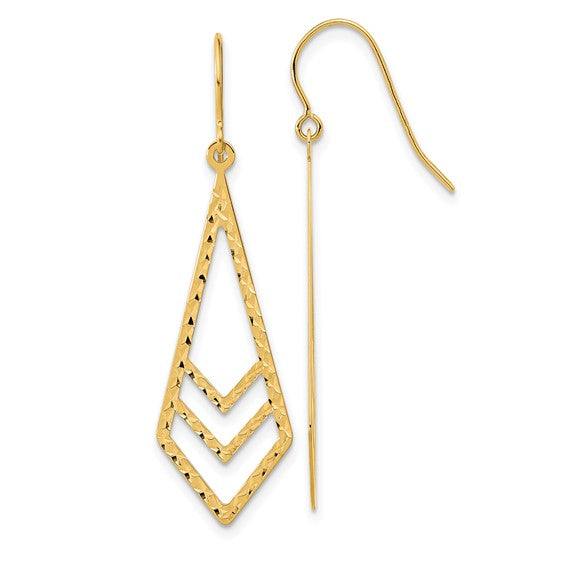 14k Gold Polished and Textured Dangle Earrings