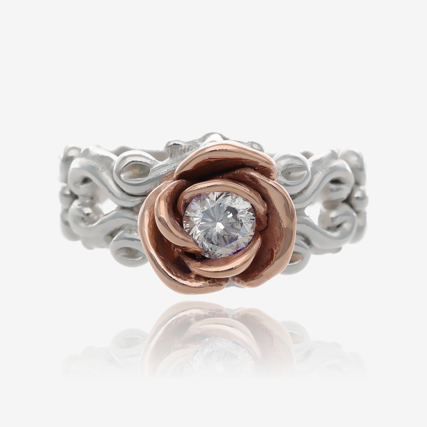 0.41ct Two Tone Rose, White Gold Diamond Ring, Victorian a la Rose