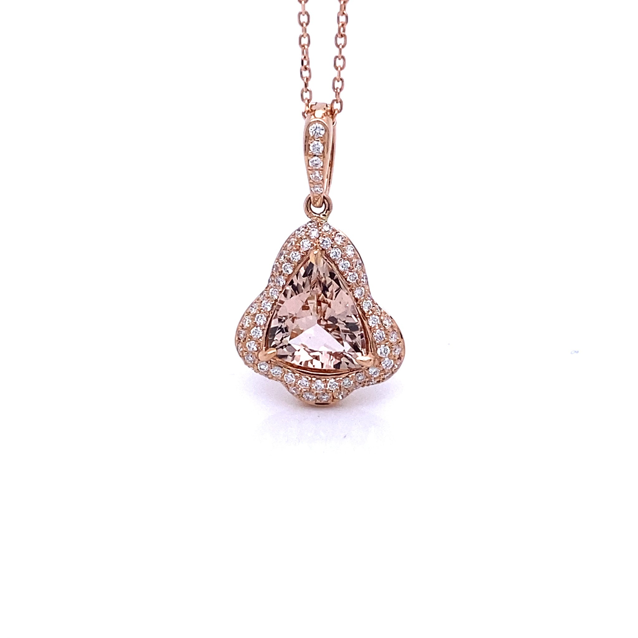 Blushing Morganite Rose Gold Diamond Trillion Pendant