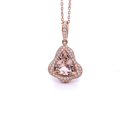 Blushing Morganite Rose Gold Diamond Trillion Pendant