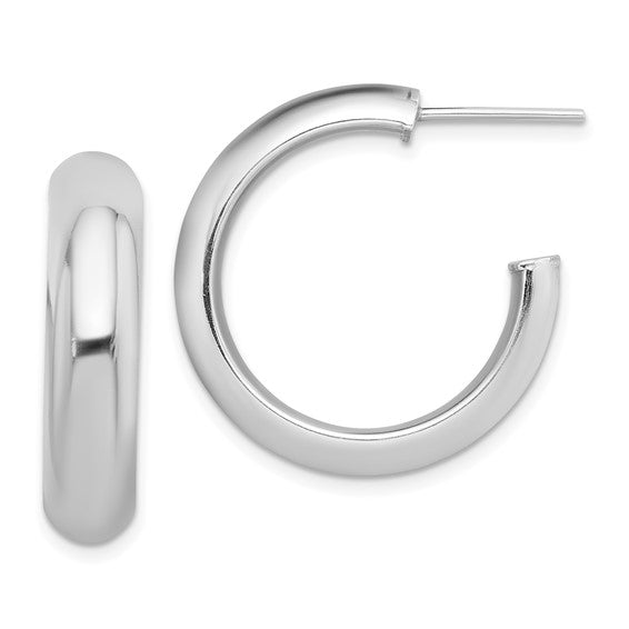 Sterling Silver Rhodium-plated Polished 6mm Post Hoops