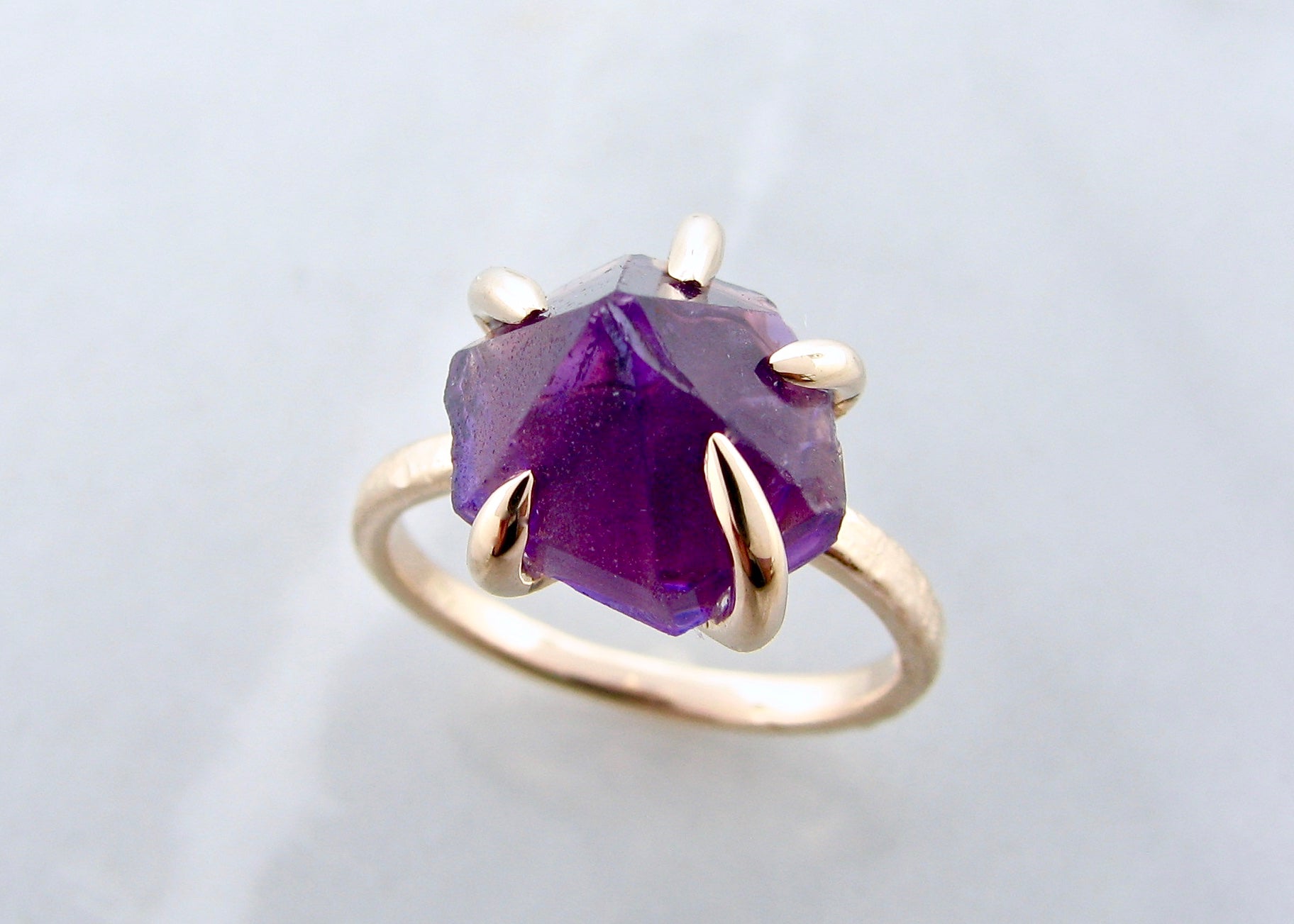 Raw Amethyst Glacier ring in 14k Yellow Gold