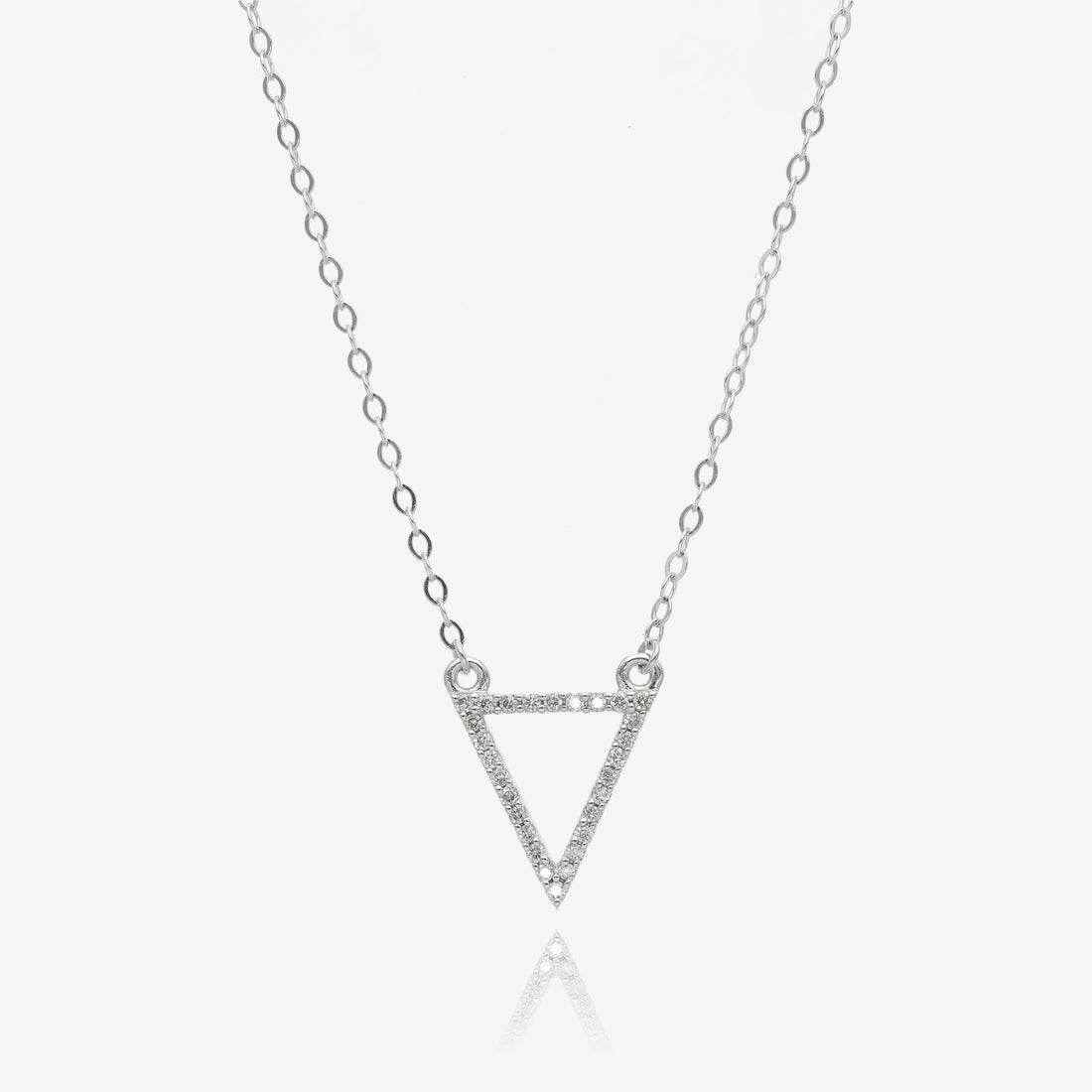 White Gold Point Minimal Diamond Triangle Necklace