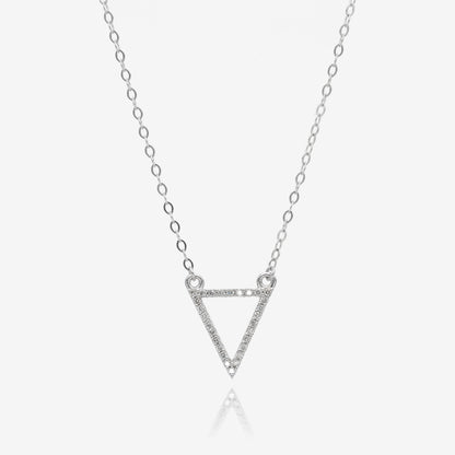 White Gold Point Minimal Diamond Triangle Necklace