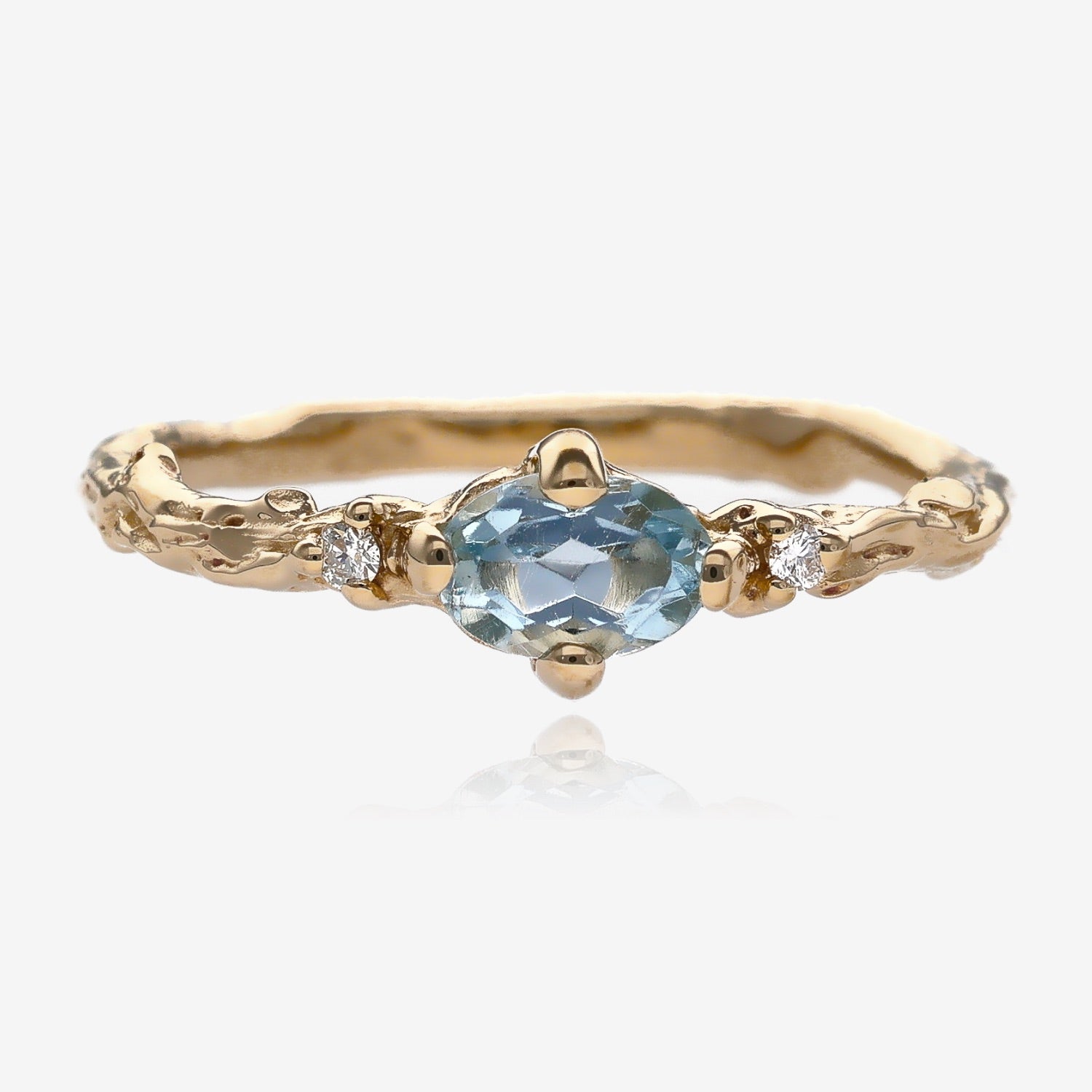 Aquamarine and Diamond Branch Band in Gold