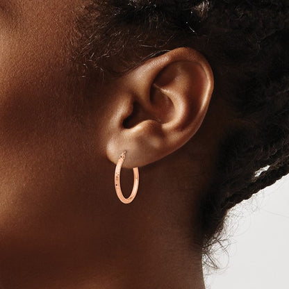 14k Rose Gold Diamond-cut Faceted Hoop Earrings