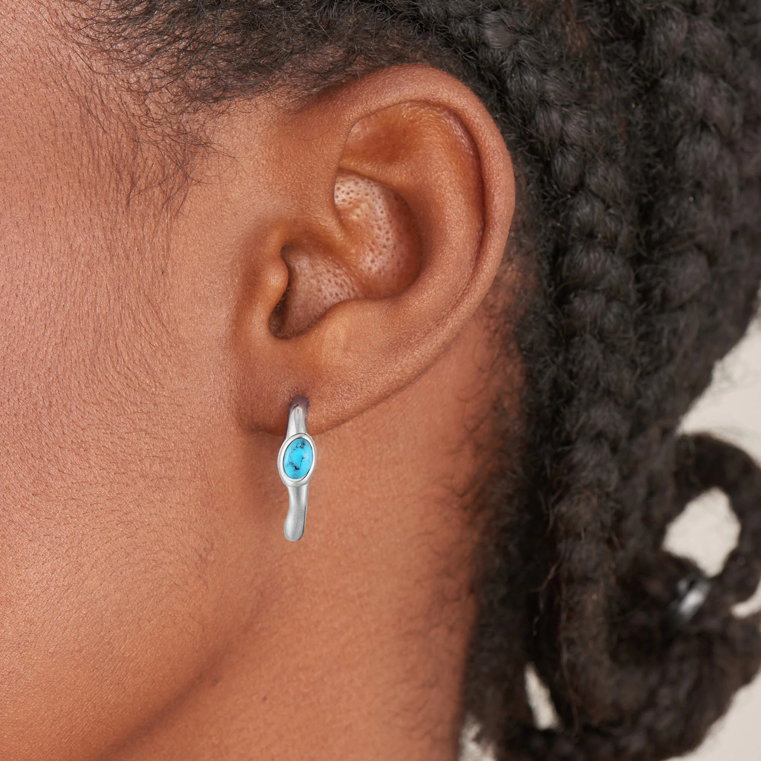 Silver Turquoise Wave Huggie Hoop Earrings