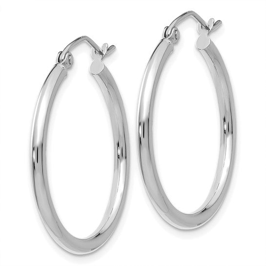 14K White Gold 25mm Polished 2mm Tube Hoop Earrings