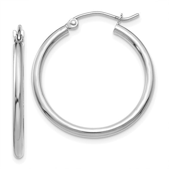 14K White Gold 25mm Polished 2mm Tube Hoop Earrings