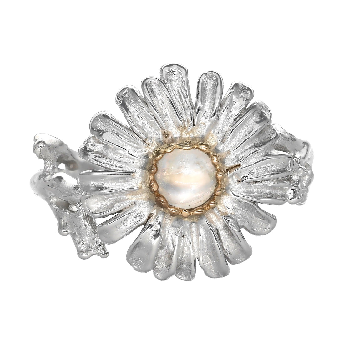 Silver Rainbow Moonstone Ring, Summer Daisy