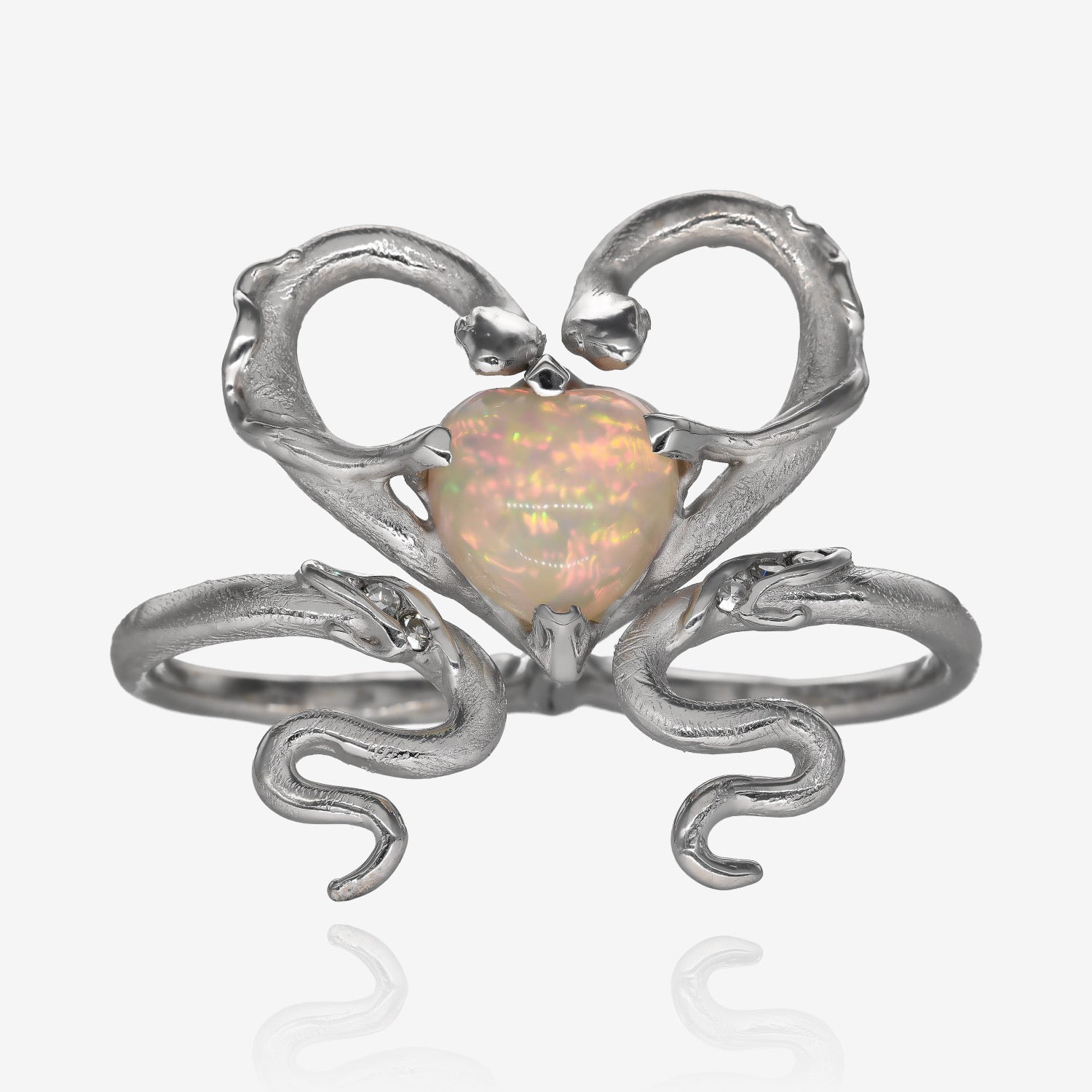 Heart Opal Two Finger Snake Ring