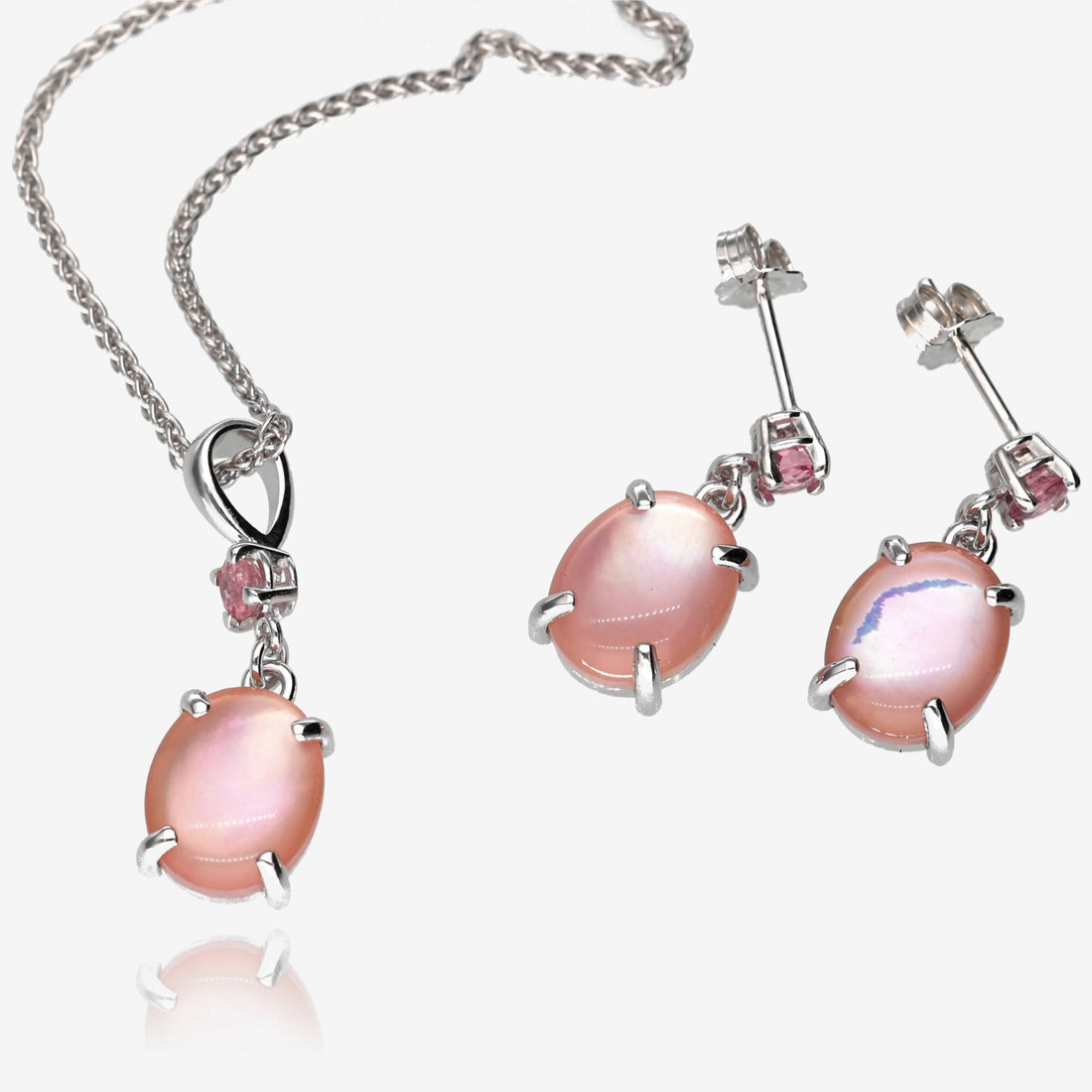 Pink Mother of Pearl Necklace Earrings Set