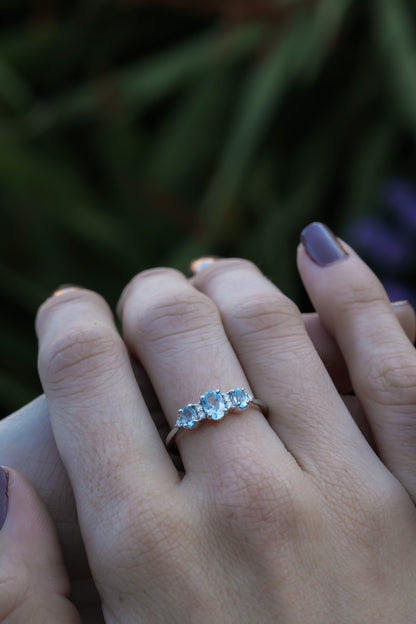 Cherished Blue Aquamarine and Diamond Silver Ring