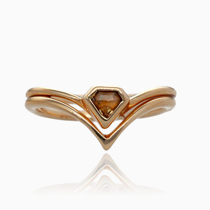 .24ct yellow rose cut kite shape Sunbeam Wedding Set14k yg
