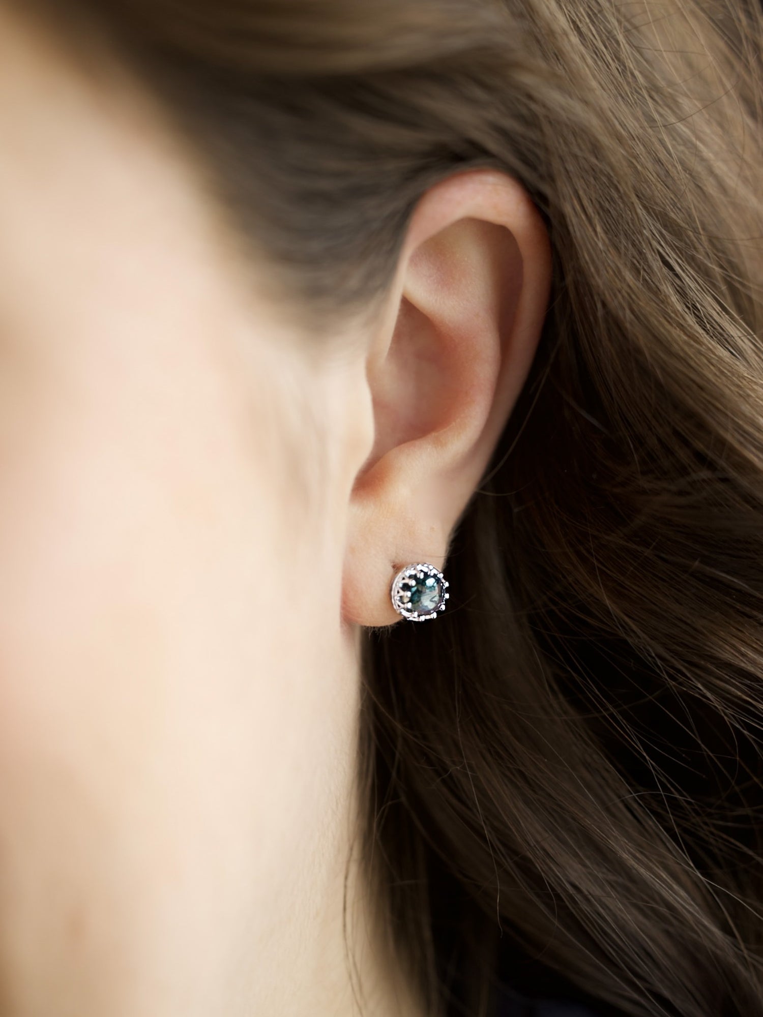 Marrakesh Rainbow Moonstone Crown Stud Earrings in Sterling Silver